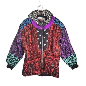 Vintage Obermeyer 80s/90s Multicolor Abstract Animal Print Hooded Jacket Size 12